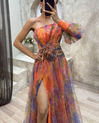 Orit™ | Asymmetrical One Sleeve Split Dress
